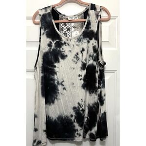 NWT Cato Women's Plus Size 26/28 Tie‎ Dye White Black Short Sleeve Boho Lace